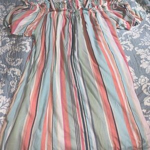 Striped Off-Shoulder Summer Dress in Pastel Multicolor